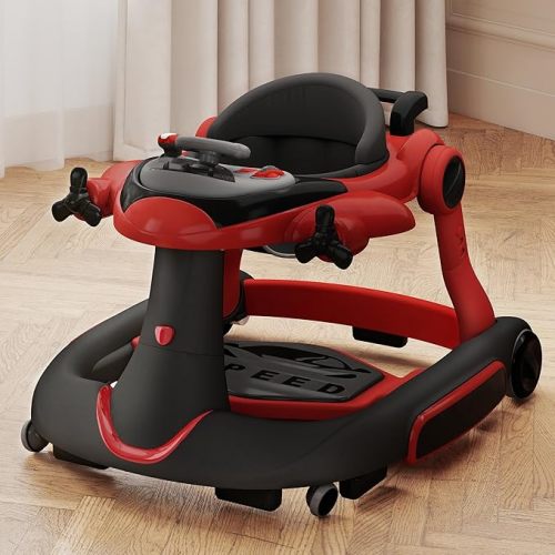 Kinder King 8-in-1 Baby Walker with Music & Lights, 3 Level Adjustable Height, Foldable Toddler Walker with Speed Adjustable Wheels, Easy to Clean, Baby Walkers for Boys & Girls 6-18 Months