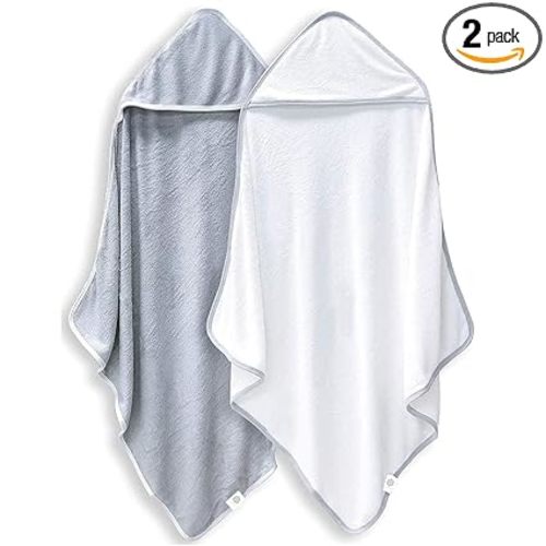 2 Pack Baby Bath Towel - Rayon Made from Bamboo, Ultra Soft Hooded Towels for Babies,Toddler,Infant - Newborn Essential -Perfect Baby Registry Gifts for Boy Girl