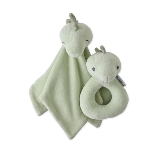 Butterblu Snuggle + Shake Baby Lovey Blanket & Rattle 100% Organic Cotton | GOTS Certified Organic Cotton for Baby Girls, Boys, Unisex, Bear, Dino, Elephant Stuffy for Newborns, Toddlers, One Size