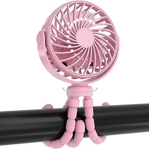 JYJZPB Stroller Fan Clip on for Baby, Flexible Tripod Rechargeable Battery Handheld Fan, Small Personal Fan, 3 Speeds 360° Degree Rotate Mini Cooling Fan for Travel, Car Seat, Crib, Bed, Bike (Pink)