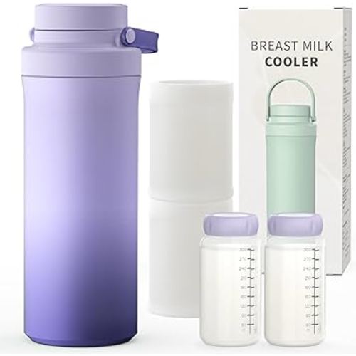 Xaproo 22oz Breast Milk Cooler Bottle, Portable Milk Cooler for Breastmilk with 360° Total Cooling for 24 Hours, Breastmilk Chiller with 2pcs Baby Bottles, Breastfeeding Essentials for Baby, BPA-Free