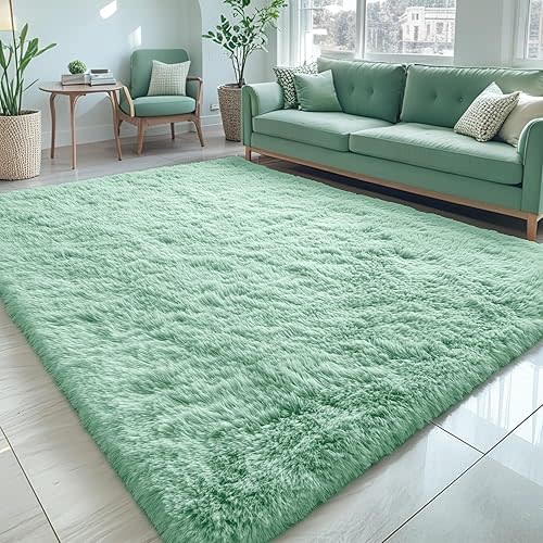 OLANLY 5x8 Machine Washable Large Area Rugs for Living Room, Bedroom, Soft Fluffy Shaggy Bedside Rug, Indoor Floor Carpet for Kids Girls and Boys, Dorms, Nursery, Home Decor Aesthetic, Mint Green