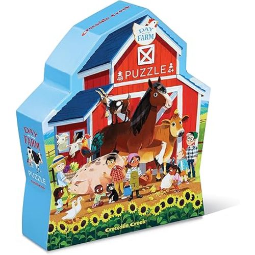Crocodile Creek 48-Piece Jigsaw Floor Puzzle - Fun Floor Puzzles for Kids Ages 4-8 - Heavy-Duty Shaped Box for Storage - Day at The Farm - 18 x 24 inches Finished