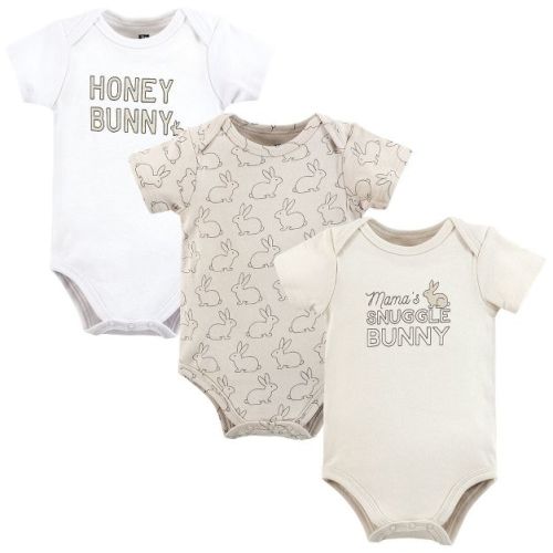 Hudson Baby Infant Baby Cotton Bodysuits 3-Pack, Honey Bunny, 0-3 Months