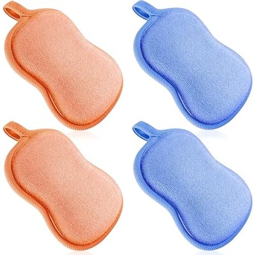 Tatuo 4 Pieces Baby Bath Sponge Cotton Baby Sponge Toddler Soft and Absorbent Loofah for Kids Babies Men Women(Orange,Blue)