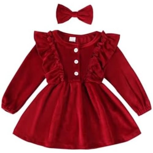 Karuedoo Toddler Baby Girl Fall Winter Dress Velvet Tutu Dress Ruffle Long Sleeve Christmas Birthday Party Princess Dresses