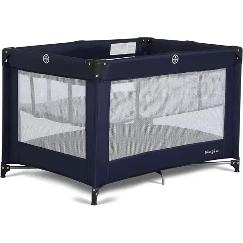 Dream On Me Zazzy Portable Playard with Bassinet - 360° Mesh Visibility, Quick Folding Travel Friendly Design, Carry Bag and Foldable Mattress Pad Included, Compact and Lightweight - Navy