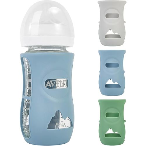 3 Pack Silicone Sleeves for Philips Avent Natural Glass Baby Bottles, Anti Breakage Baby Bottle Holder for Baby Boys, Compatible with Philips Avent Glass Natural Baby Bottle, 8oz