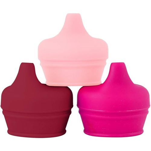 Boon Snug Silicone Sippy Cup Lids - Convert Any Kids Cups or Toddler Cups into Soft Spout Sippy Cups - Toddler Feeding Supplies and Travel Essentials - Pink - 3 Count