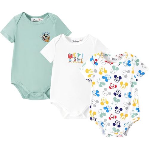 Disney Marvel Stitch Princess Ariel Mickey & Minnie 3 Pack Infant Newborn Bodysuits Soft Bamboo Viscose Baby Clothes