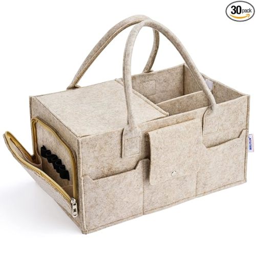 Maliton Baby Diaper Caddy Organizer with Handles, Felt Caddy for Changing Table, Newborn Essentials Bin with Lid