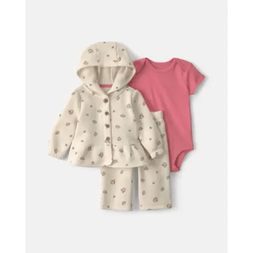 Baby Girl 3-Piece Floral Fleece Layering Set - Cream/Coral | Carter's