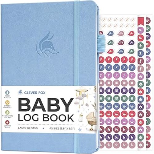 Clever Fox Baby Log Book – Daily Feeding & Sleep Tracker Journal – Medical Care Newborn Record, Gifts for New Parents & Baby Registry (Light Blue)