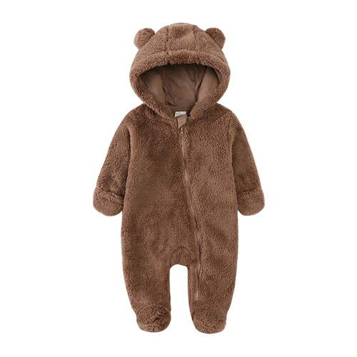 CaComMARK PI Newborn Baby Jumpsuit Hooded Fleece Rompers Long Sleeve Onesies Outwear Outfits Brown 3 Months(3 Months)