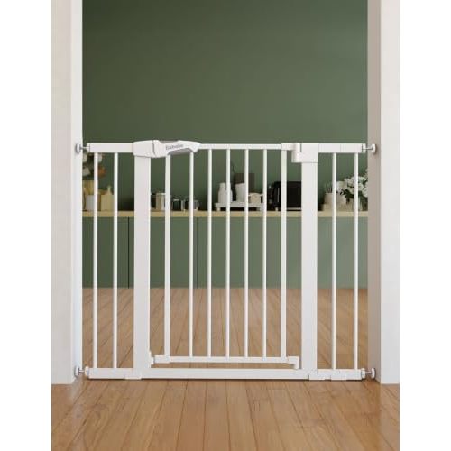 Babelio 26-40" Pressure Mounted Baby Gate for Stairs, PressGuard Dog Gate | Triple-Lock, Pressure/Wall Mount No Drilling, Heavy Duty, Auto Close, Easy Install for Doorways/Kitchens/Hallway, White