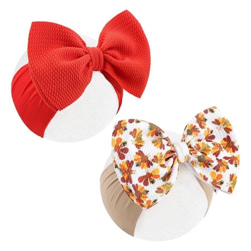 YanJie Baby Headbands, Red Hair Bow and Green Elastic Nylon Hairbands for Newborns and Infants, 2Pcs