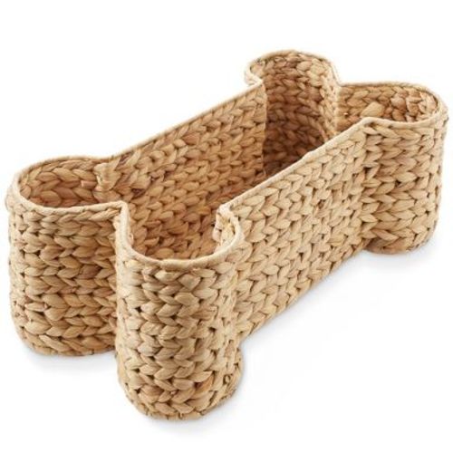 Casafield Dog Bone Shaped Storage Basket - Natural, Large Water Hyacinth Pet Toy Bin Organizer