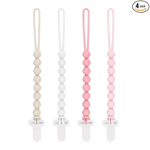 Silicone Pacifier Clip for Baby Girls, Paci Binky Holder 4 Pack