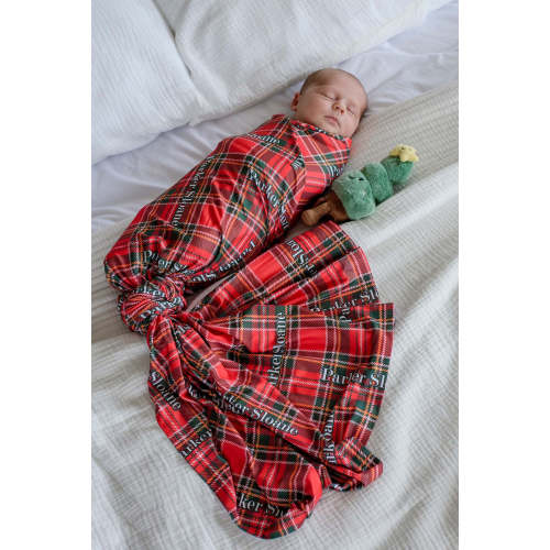 Personalized Christmas Swaddle Blanket in Plaid Tidings | Caden Lane