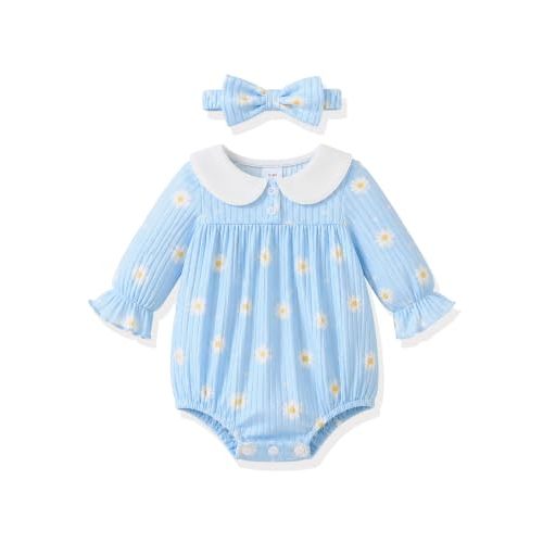 Renotemy Baby Girl Outfit Fall Newborn Girls Bubble Clothes Preemie-12Month | Premature Baby Coming Home Gift Clothing,Winter Infant Romper Peter Pan Collar Bubble Suit,Newborn Photography Outfits Girl