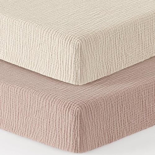 Bearmoss Muslin Crib Sheets 100% Cotton Baby Crib Sheets Fitted for Standard Crib Mattress & Toddler Bed Mattress 52"x28" Soft Breathable Crib Sheet Neutral for Boys Girls - 2 Pack (Baby Face)