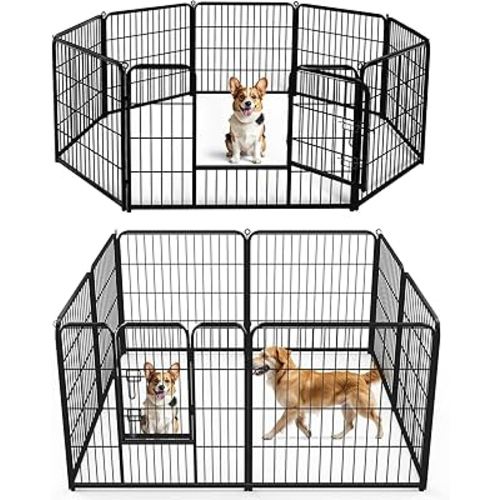 DUMOS Dog Playpen Indoor, Metal 32 Inch 8 Panels Foldable Pet Fence with Door, Outdoor Small Medium Large Dog Puppy Portable Exercise Play Pen for RV Camping, Trips, Play Yard