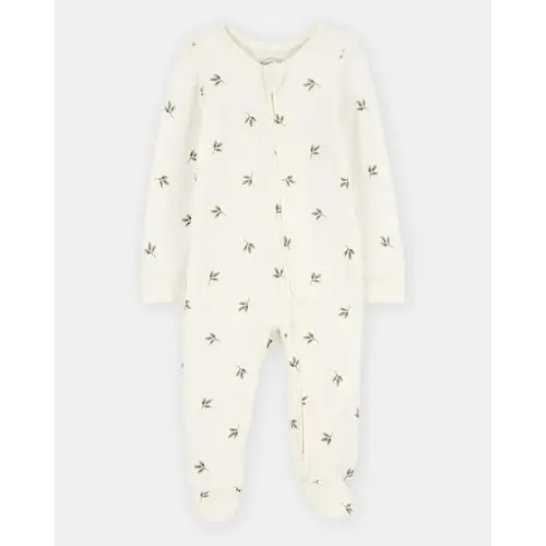 Baby Leaf Print 2-Way Zip PurelySoft Sleep & Play Pajamas - Ivory | Carter's