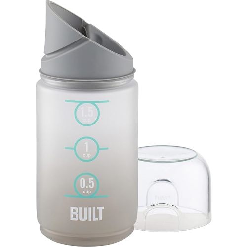 BUILT 12 Ounces Tidbit On The Go Snack Container with Lid and Pourer, Food and Snack Storage with Measure Marks, Concrete Grey