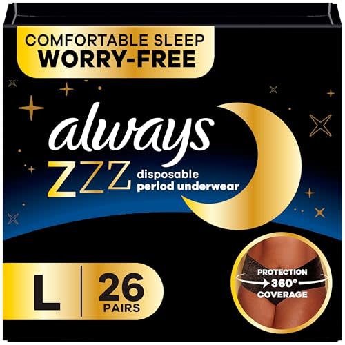 Always ZZZs Disposable Period Underwear, Size L, Absorbs 5X More Than an Ultra Thin Overnight Pad, Comfortable Sleep Worry-Free Nights 26 Count