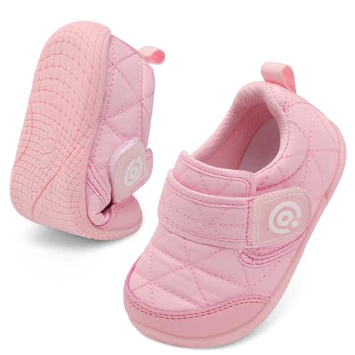 QFH Toddler Shoes Boys Girls Lightweight Sneakers Barefoot Wide Shoe Water-Resistant Hook & Loop Flexible Casual Walking Shoes