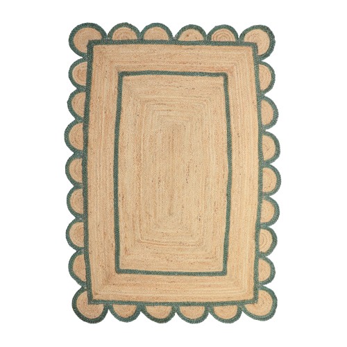 Natural Jute Scallop Rug with Green Trim
