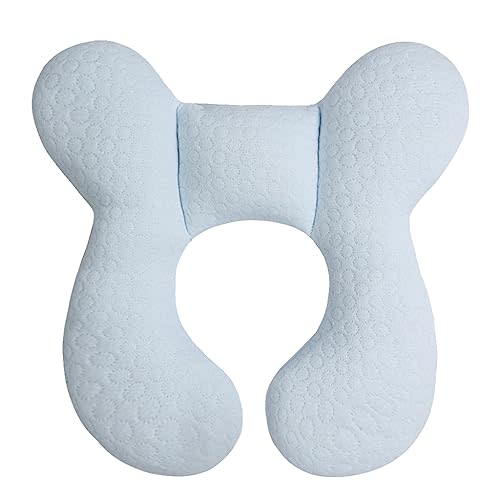 Blublu Park Upgraded Baby Head Support Pillow for Newborn Toddler, Soft Cotton Baby Travel Pillow for Car Seats and Strollers, Blue