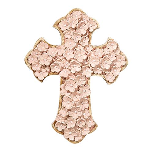 Dicksons Raised Flower Blossom Pastel Coral Pink 12 x 9 Resin Stone Hanging Wall Cross