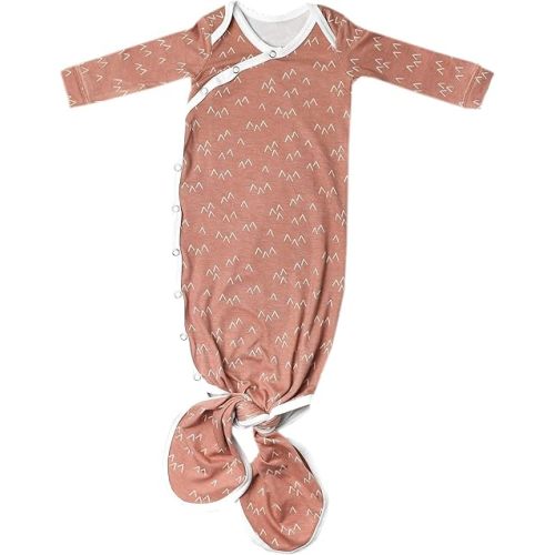 Copper Pearl Baby Gown - Knotted Newborn Sleepers for Baby Boy and Girl, Soft Stretchy Long Sleeve Infant Gowns with Bottom Tie and Hand Mittens, Perfect Hospital Coming Home Outfit (Rocky)
