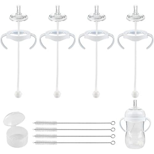 Straw Cup Conversion Kit for Philips Avent Natural Baby Bottles,Weighted Straw Sippy Cup Transition Kit with Soft Nipple and Handles for Toddler, 4-Pack， 8M+