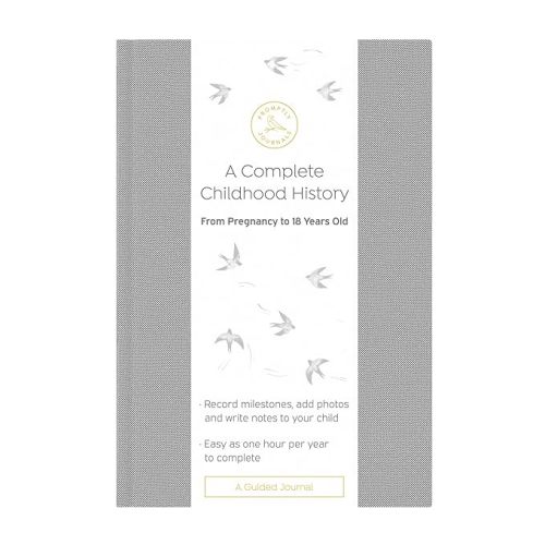 Promptly Journals, A Complete Childhood History: From Pregnancy to 18 Years Old (Grey Tweed, Linen) | Baby Book and Pregnancy Journal | Baby Memory Book
