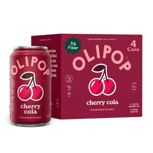 OLIPOP 6g Fiber Prebiotic Soda, Cherry Cola, 12 fl oz, 4 Pack, Shelf Stable