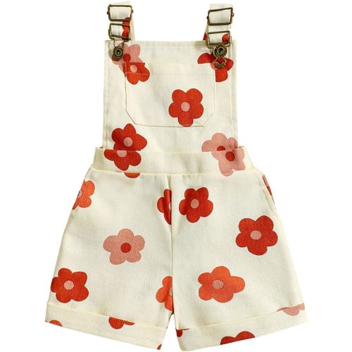 Ayalinggo Toddler Baby Girl Sunflower Print Overalls Shorts with Pocket Suspender Trousers Cute Summer Clothing Outfit (Beige, 6-12 Months)