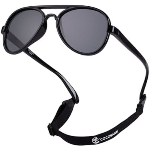 COCOSAND Baby Boys Girls Aviator Sunglasses with Strap Polarized Flexible Retro Pilot for Infants Toddler Age 0-24 Months