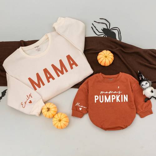 Mama and Mama's Pumpkin Sweatshirt, Mommy and Me Outfit, Baby Girl Romper, Family Matching, Kids Fall Shirt, Mama and Mini, Baby Shower Gift