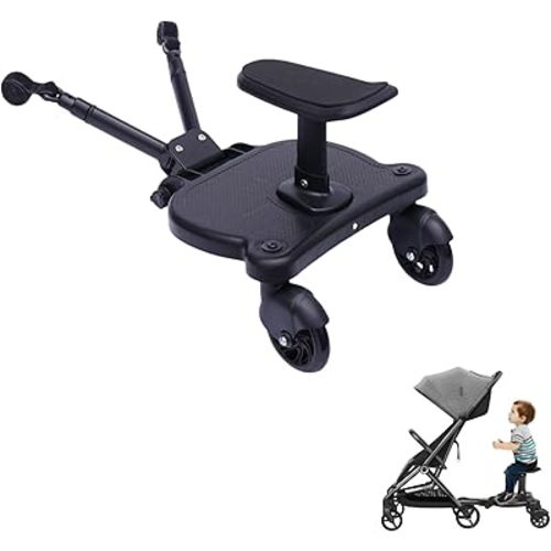 Universal Stroller Board with Seat – 2-in-1 Stroller Ride-On Board for Toddler, Removable Seat, Adjustable Attachment for Most Strollers