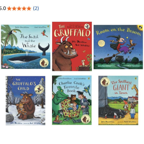 Julia Donaldson Bestselling 6-Book Collection Set - Beloved Read-Aloud Picture Books for Kids - The Gruffalo, Room on the Broom, The Snail and the Whale, The Gruffalo’s Child, Charlie Cook’s Favorite Book, The Spiffiest Giant in Town