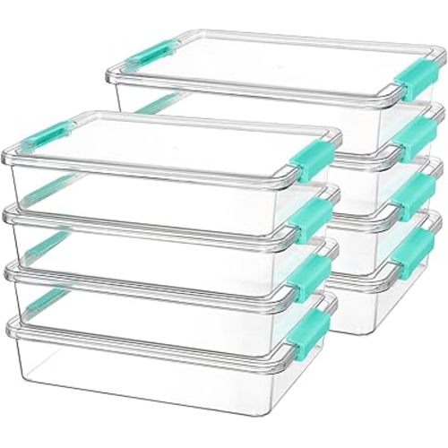Vtopmart 6 Qt Plastic Storage Bins with Lids, Clear Sensory Bins, Arts Crafts Organizers and Storage, Stackable Containers for Home Office and School Supplies, 8 Pack