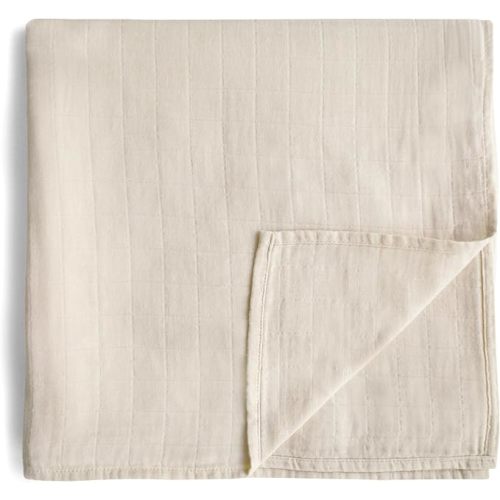 mushie Muslin Baby Swaddle Blanket | 100% Organic Cotton (Fog)