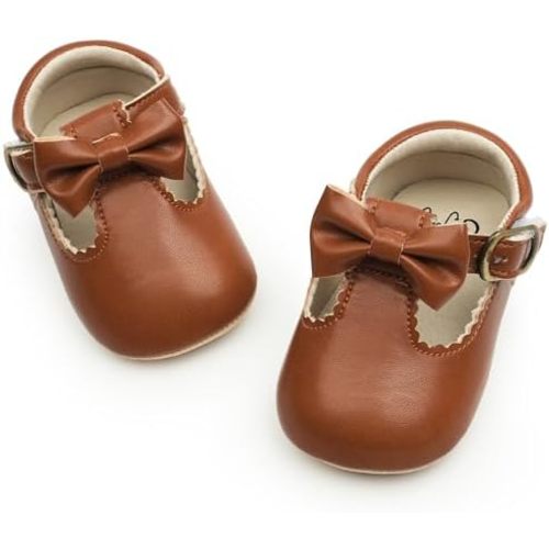 HONGTEYA Infant Baby Girls Mary Jane Flats Non Slip for Toddler First Walkers Soft Sole PU Leather Crib Shoes Sneaker Wedding Party Christmas Princess Dress Shoes Baby Moccasins Girls