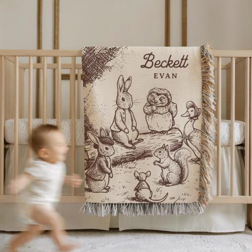 Custom Storybook Bunny Baby Blanket Personalized Name Nursery Gift Soft Peter Rabbit Inspired Baby Shower Present Gift Pooh Nursery Throw