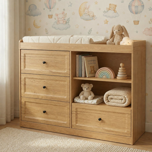 Latitude Run® Baby Changing Table Dresser With 4 Drawers & Adjustable Shelf, Wooden Baby Diaper Changing Station | Wayfair