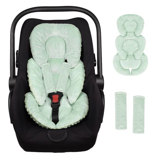 Infant Car Seat Insert Head and Body Support, GFU Reversible Newborn Insert for Carseat with Strap Pads, Soft Stroller Cushion Pillow Insert for Boys and Girls, Fits for Stroller, Swing, Green