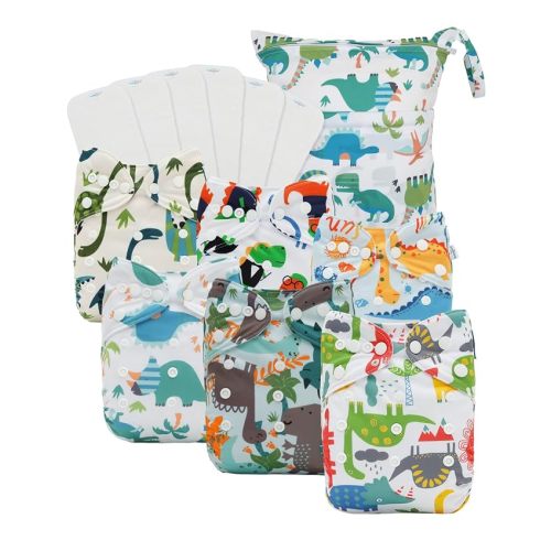 babygoal Boy Cloth Diapers Pack of 13, Baby Reusable Washable Pocket Nappy, 6pcs Diapers+6pcs Rayon from Bamboo Inserts+Wet Bag