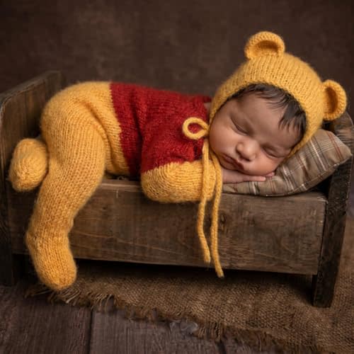 Newborn Baby Photography Prop Boy Outfits Knit Bear Hat Romper Set Infant | Newborn Boy Photoshoot Outfits ,Photo Shoot Props Costume, Baby Photo Props for Boy Girl,Hat & Romper Photography Photo Props